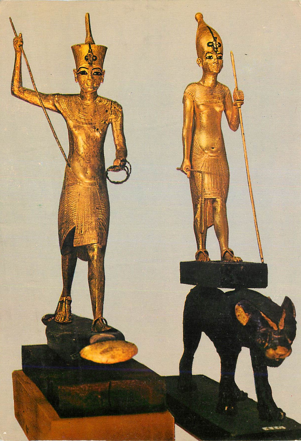 CPM Cairo Egyptian Museum Tutankhamens Treasures Gold statuettes of the King with the crown of Lower and Upper Egypt