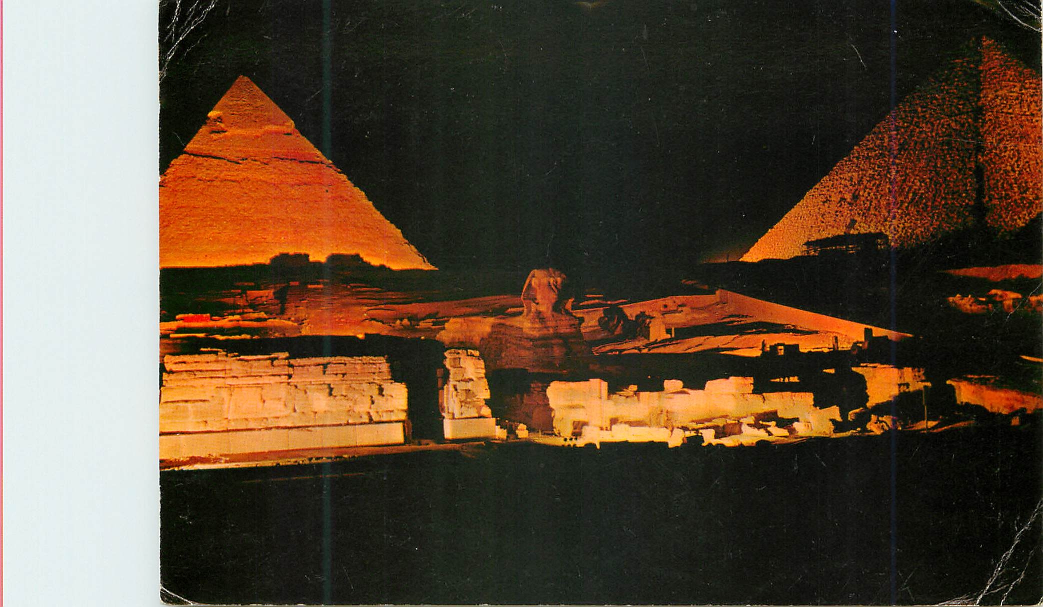 Gizeh — Les Pyramides et la Sphynx illuminées la nuit — K. Lambelet & Co., Cairo, n° 75