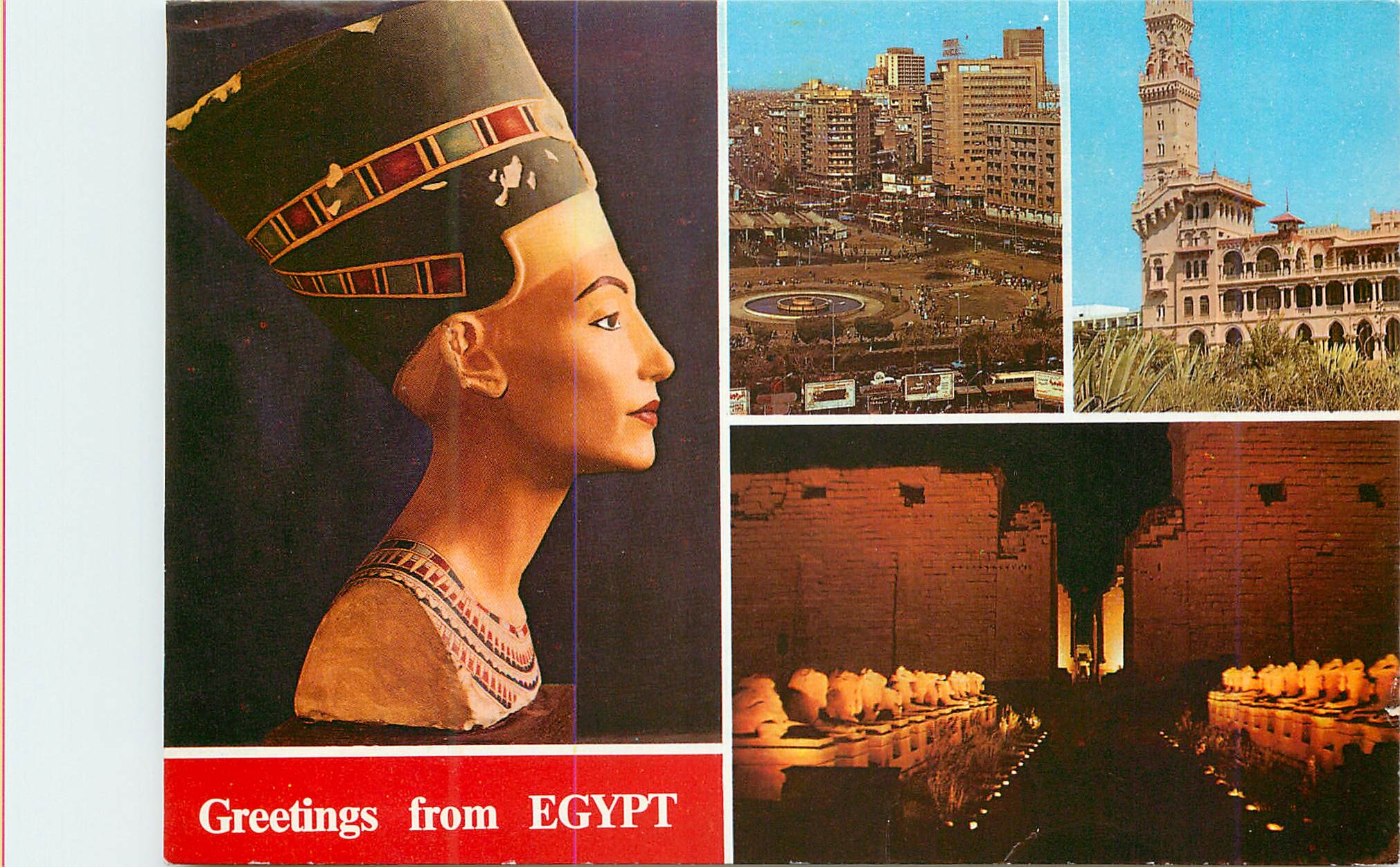 CPM Greetings from  Egypt Painted limestone bust of Queen Nefertiti Cairo El Tahrir Square