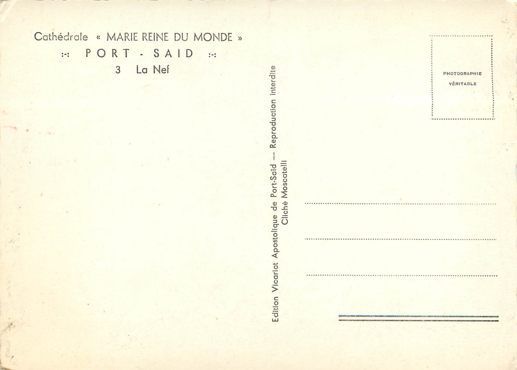 CPM Cathedrale Marie Reine du Monde Port Said La Nef — Rückseite