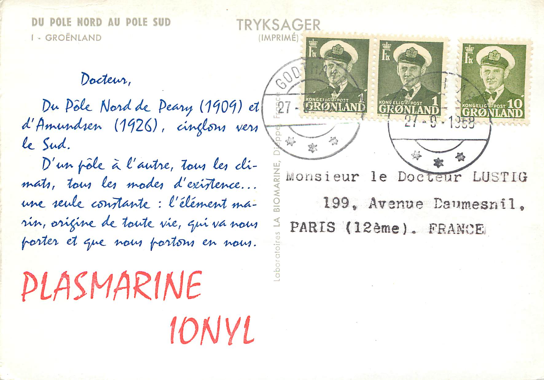 Pôle Nord au Pôle Sud — Plasmarine Ionyl — Grönland — Verso
