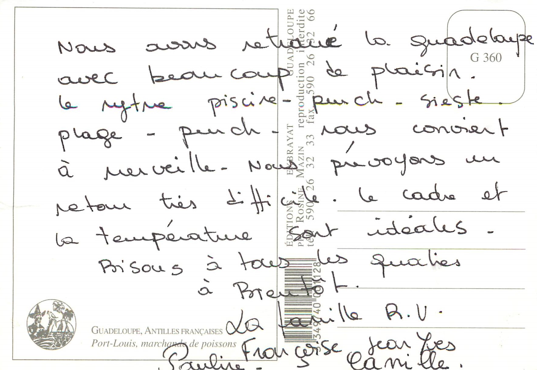 Femme pêcheuse — Guadeloupe — Éditions Ebrayat — Rückseite