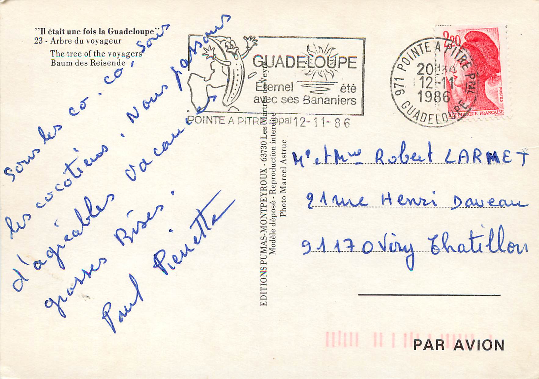 CPM Guadeloupe Il etait une fois la Guadeloupe Arbre du voyageur — Rückseite