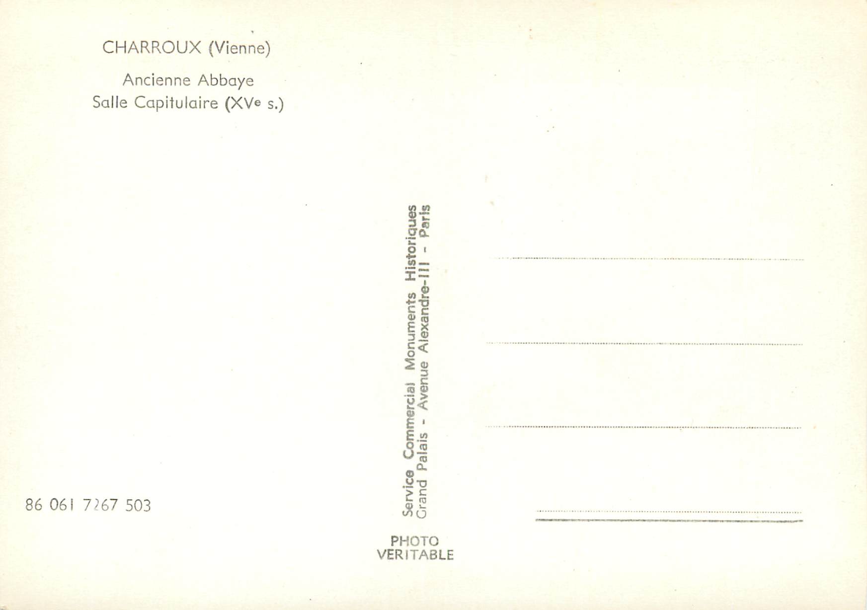 CPM Charroux Vienne Ancienne Abbaye Salle Capitulaire xv s — Back