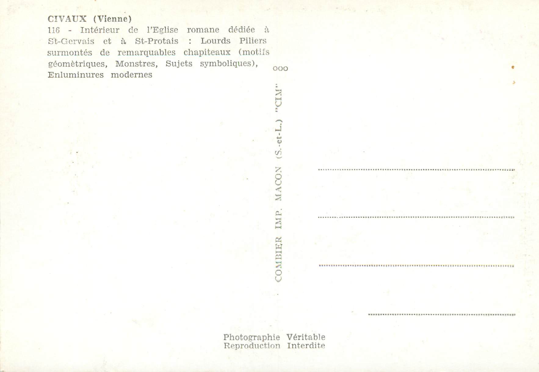 CPM Civaux Vienne Interieur de l Eglise romane dediee a St Gervals et a St Protals — Back