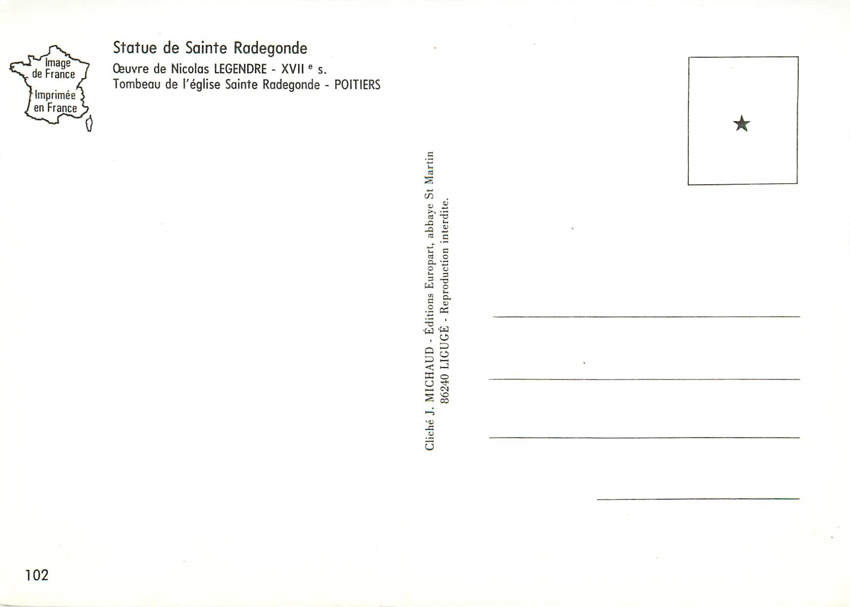 Statue de Sainte Radegonde — Tombeau de l'église Sainte Radegonde — Poitiers — Oeuvre de Nicolas Legendre — XVIIe s. — Rückseite