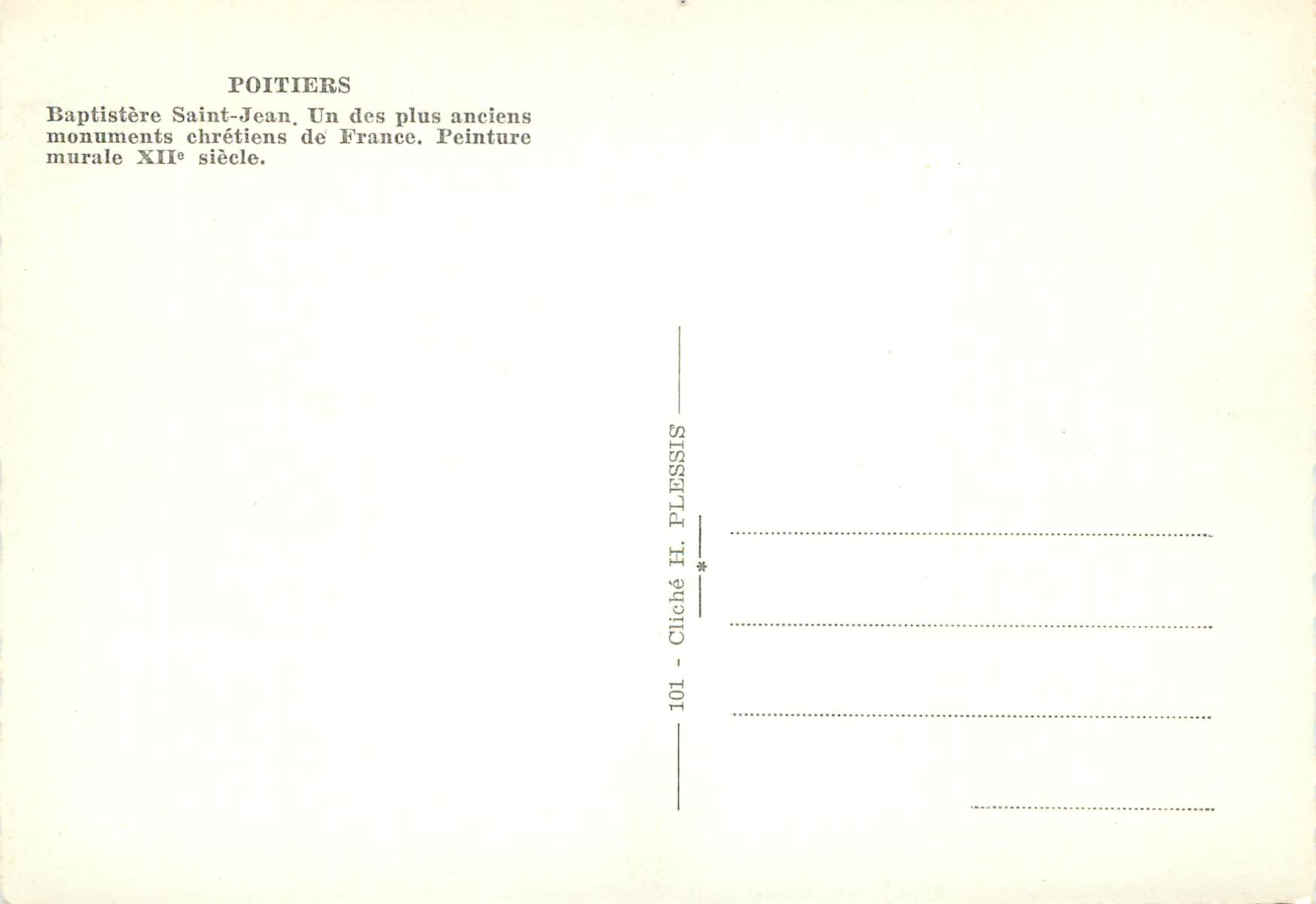 Baptistère Saint-Jean — Poitiers — Cliché H. Plessis n°101 — Verso