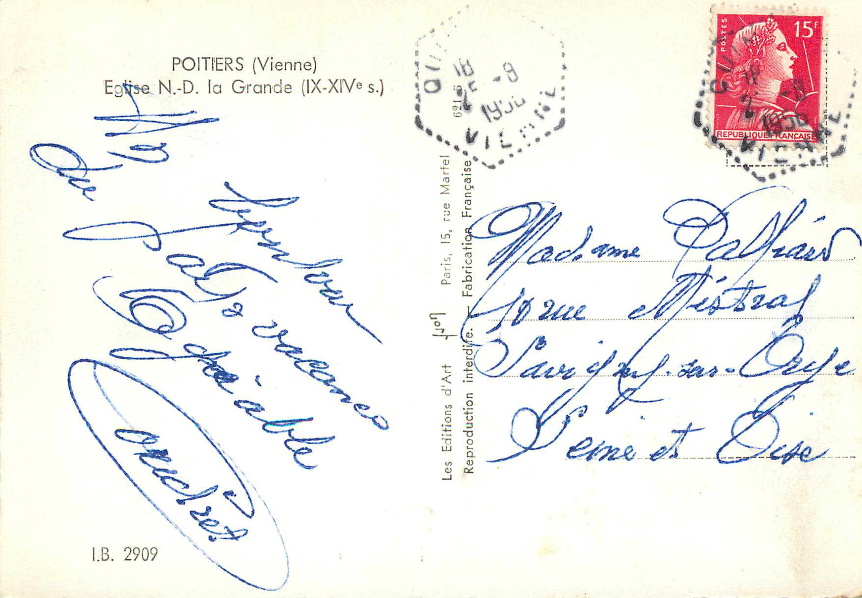 CPM Poitiers Vienne Eglise N D la Grande ix xiv s — Rückseite