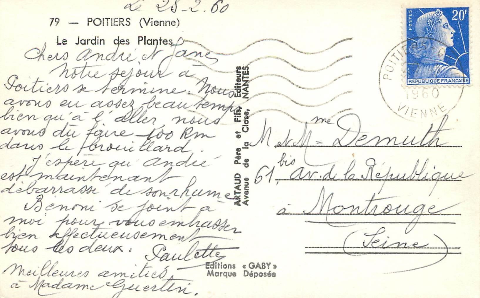 Le Jardin des Plantes — Poitiers — Éditions Gaby — Verso