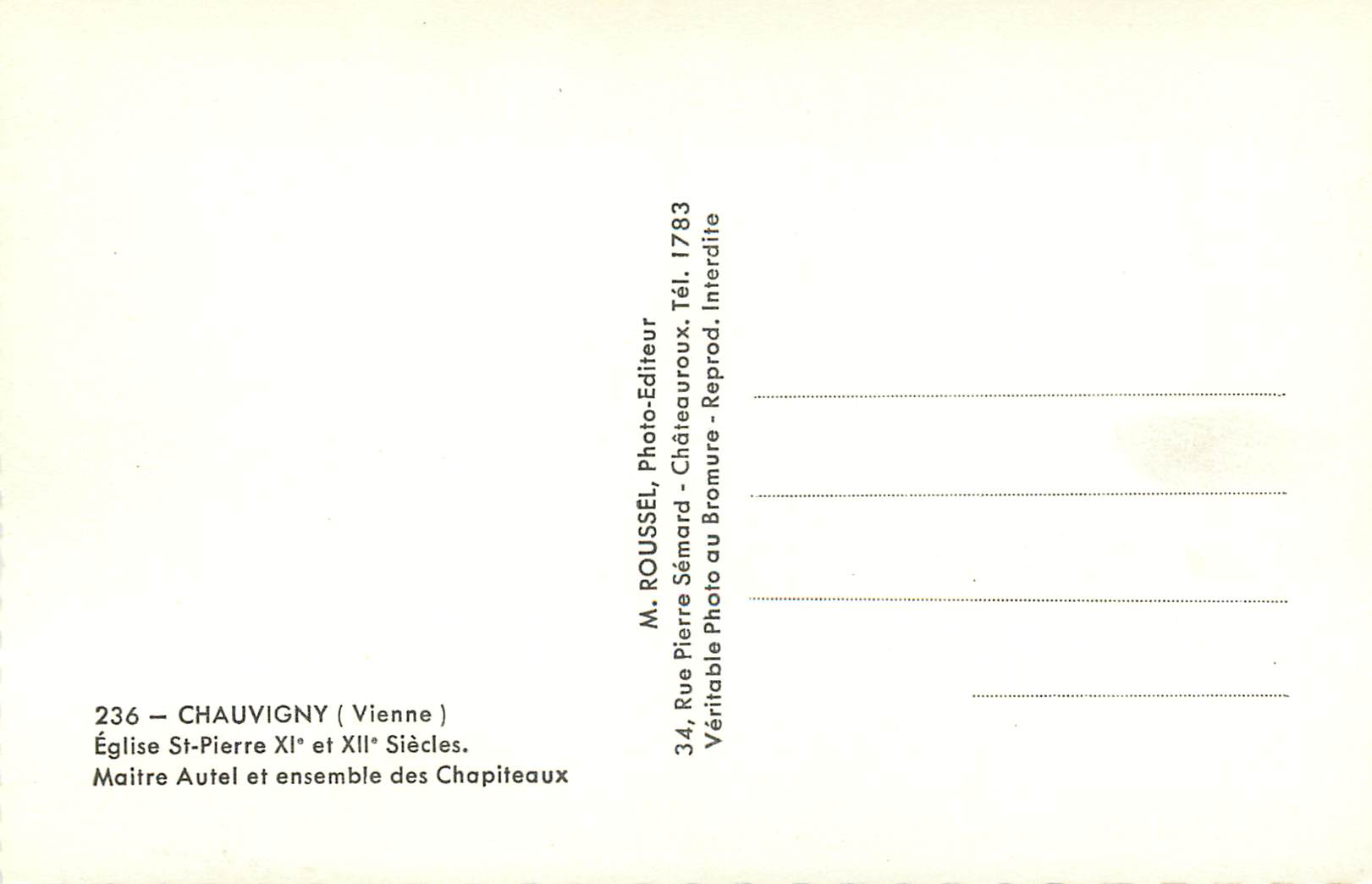 CPM Chauvigny Vienne Eglise St Pierre xi et xii Siecles Maitre Autel et ensemble des Chapiteaux — Back