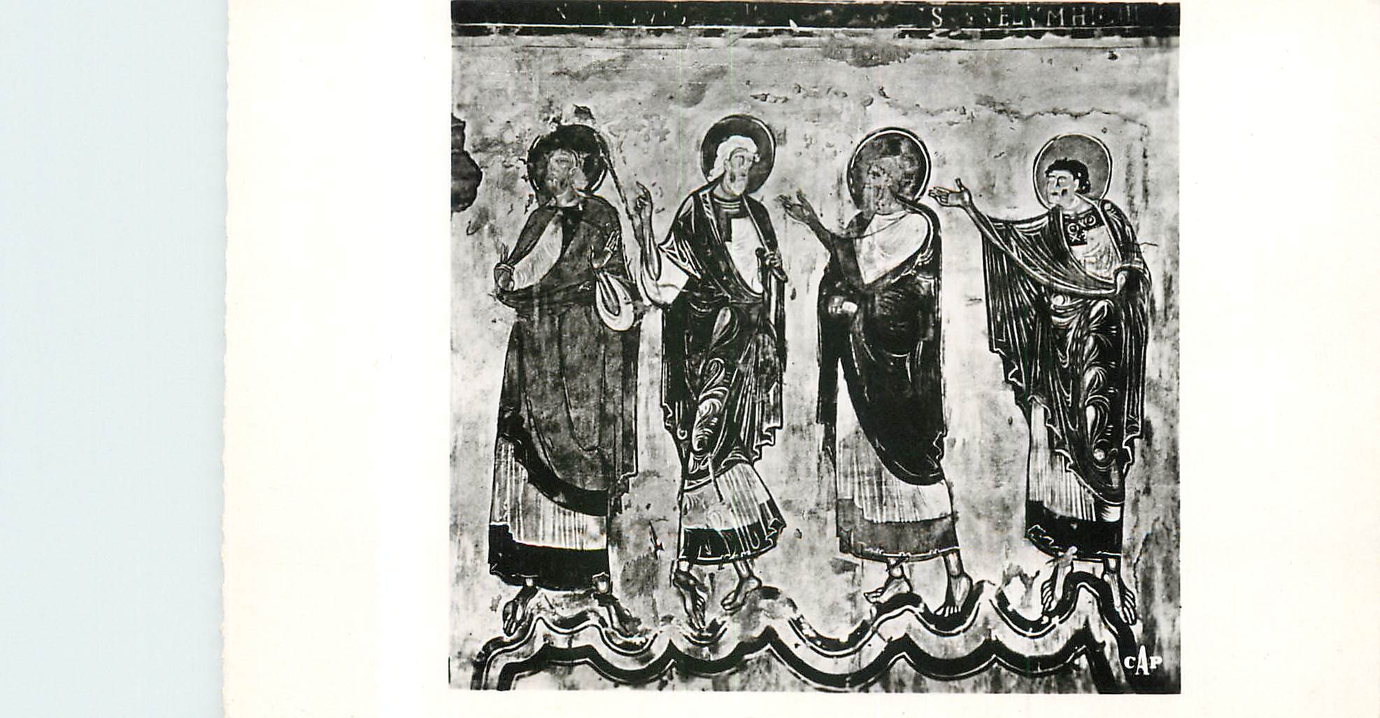 CPM Poitiers Baptistere St Jean Peinture murale du xii s d apres un releve Groupe d Apotres de l Ascension
