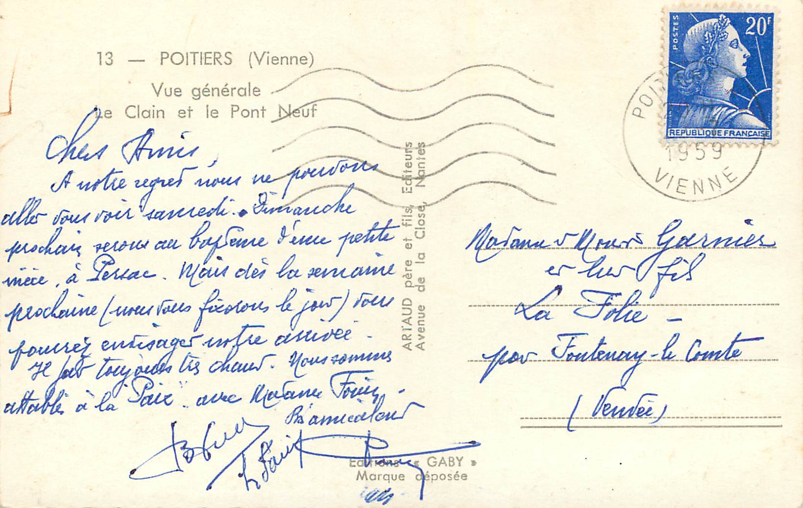 Vue générale de Poitiers — Le Clain et le Pont Neuf — Gaby — Rückseite