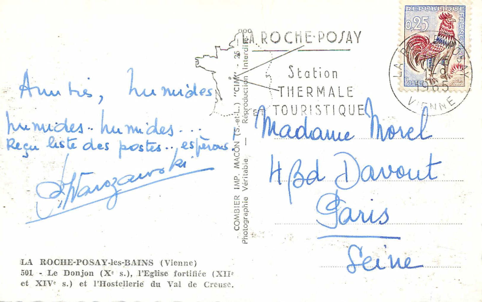 CPM Roche Posay les Bains Vienne Le Donjon x s l Eglise fortiflee xii et xiv et l Hostellerie du Val de Creuse — Back