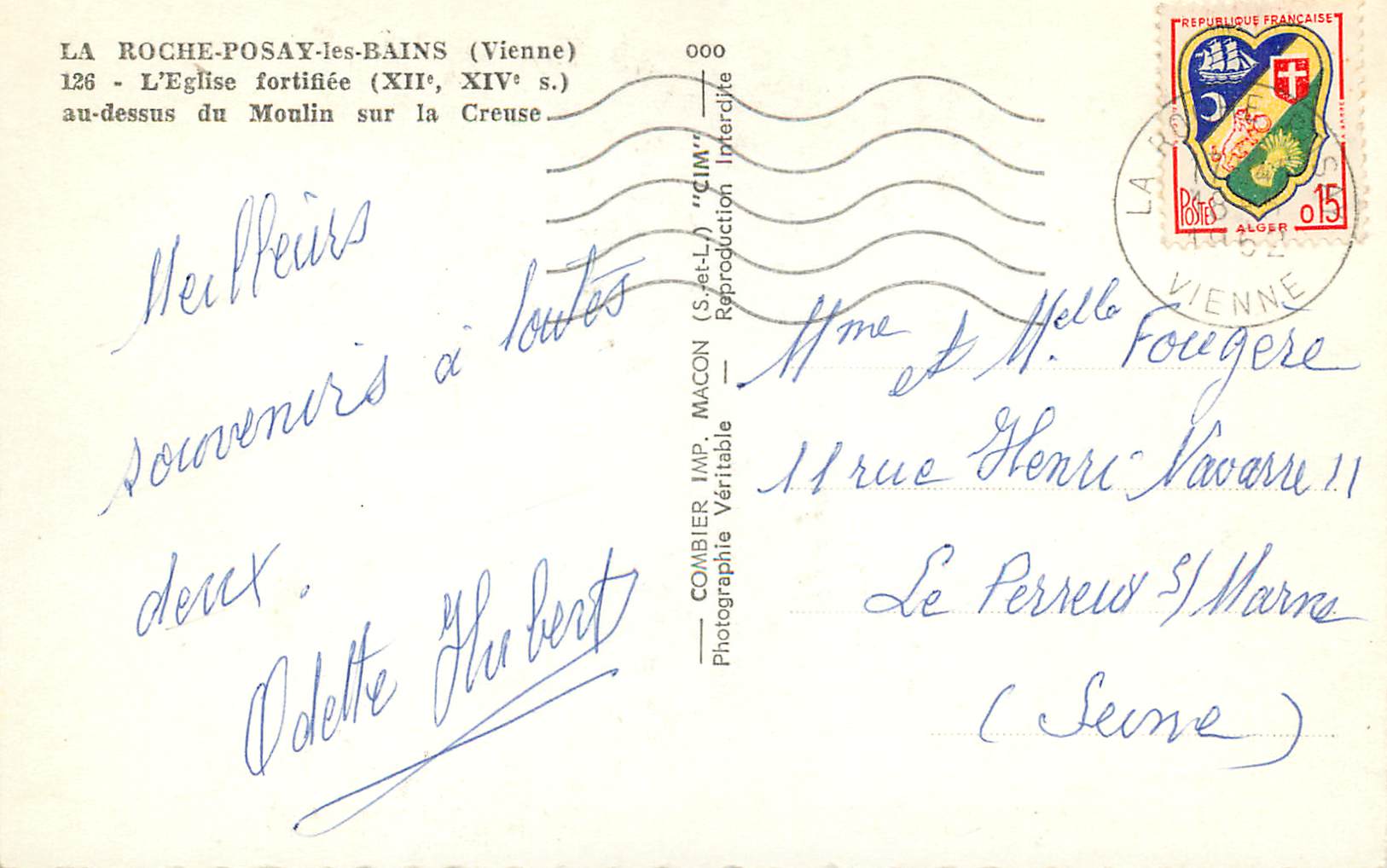 CPM La Roche Posay les Bains Vienne L Eglise fortiflee xii xiv s au dessus du Moulin sur la Creuse — Back