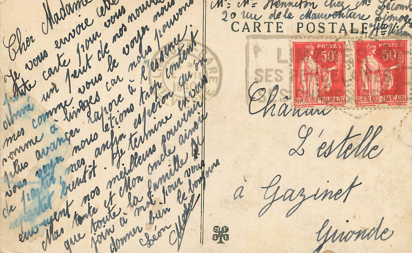 CPA Souvenir de Limoges — Rückseite
