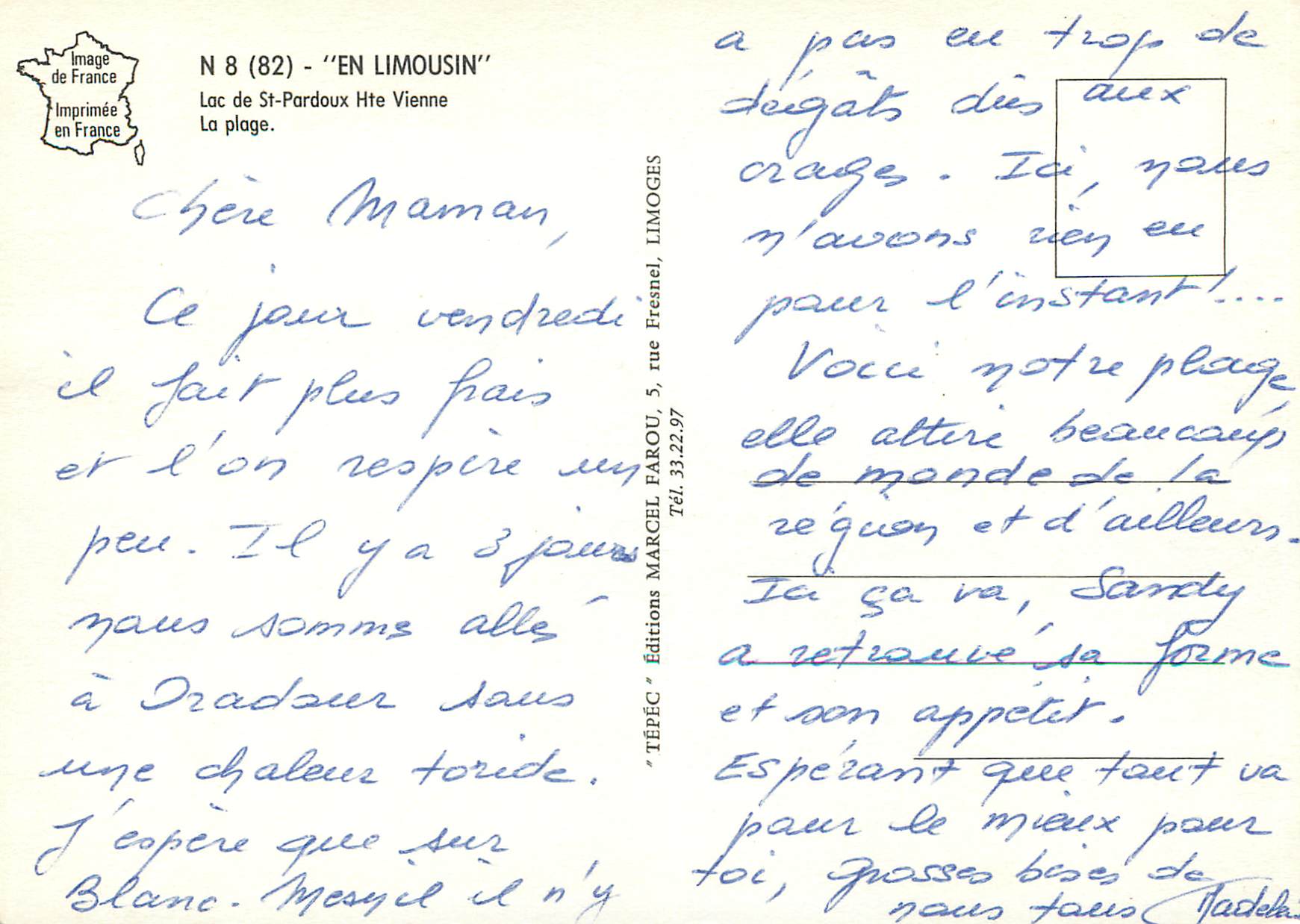 CPM En Limousin Lac de St Pardoux Hte Vienne La Plage — Rückseite