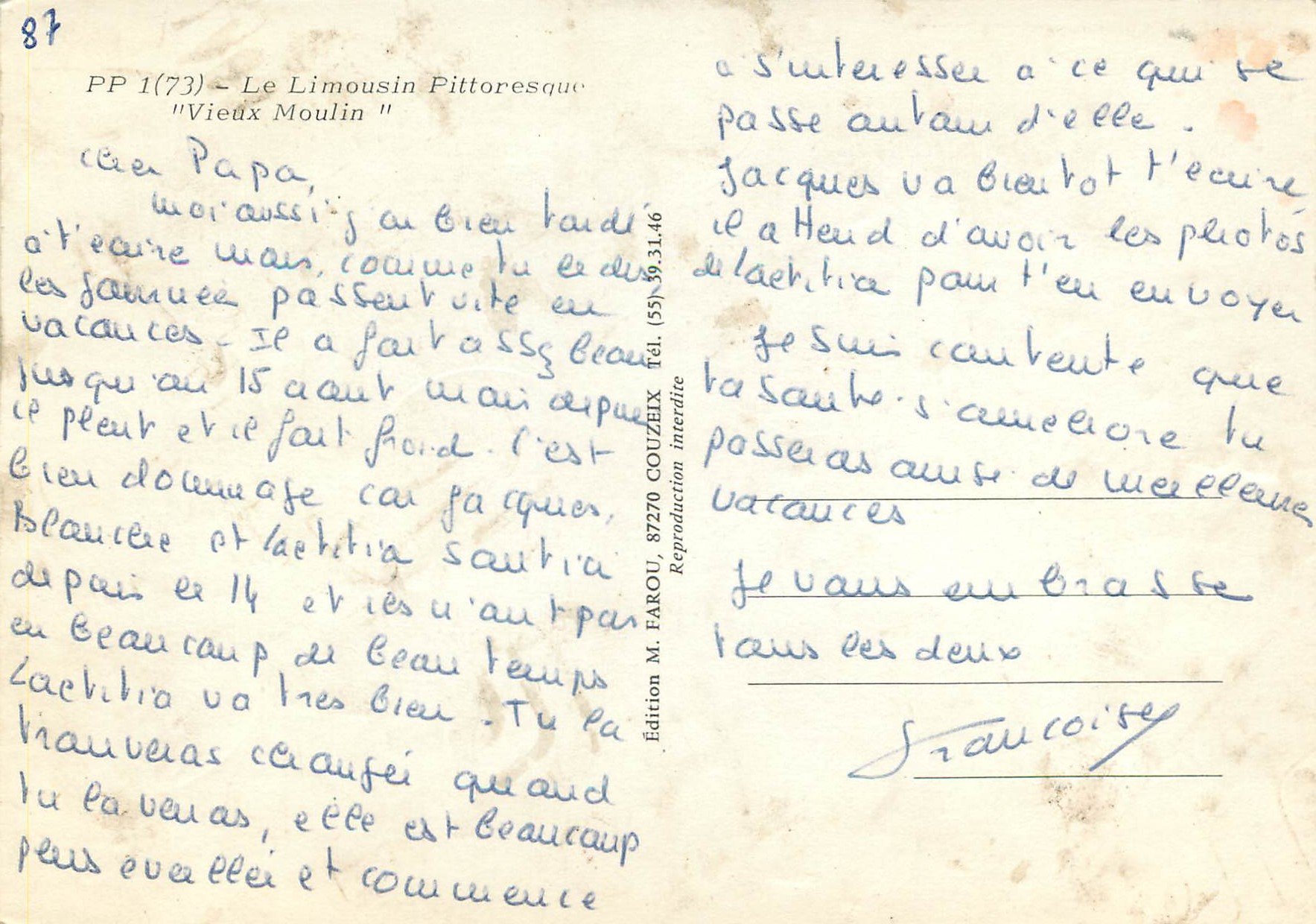 CPM Le Limousin Pittoresque Vieux Moulin — Rückseite