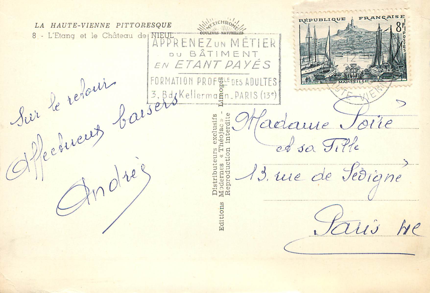 CPM La Haute Vienne Pittoresque L Etang et le Chateau de Nieul — Rückseite