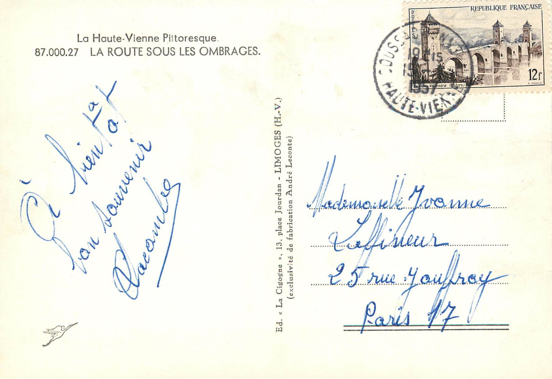 CPM La Haute Vienne Pittoresque La Route sous les Ombrages — Back