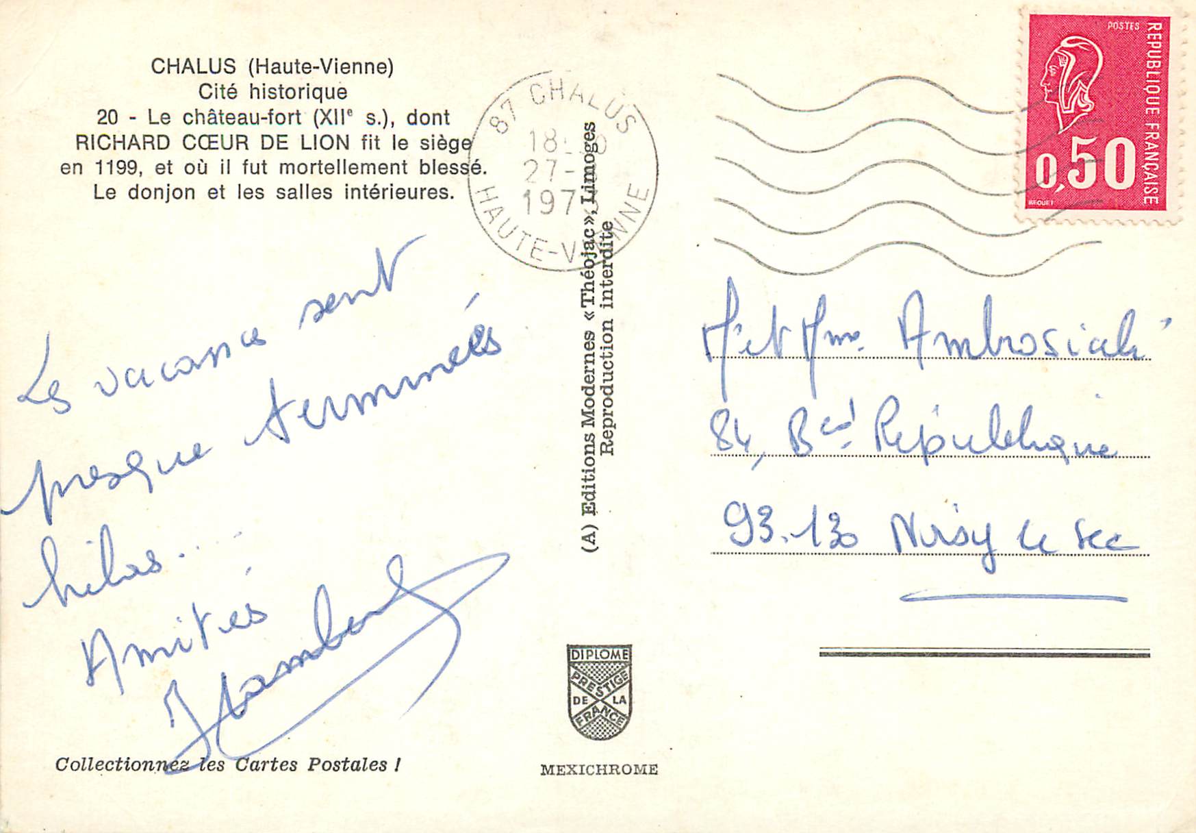 CPM Chateau de Chalus Chalus Haute Vienne Cite historique — Back