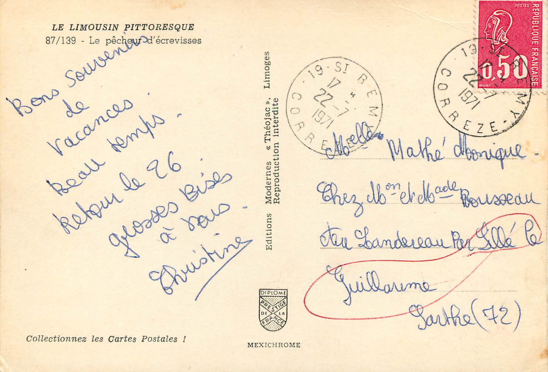 CPM Le Limousin Pittoresque Le pecheur d ecrevisses — Back
