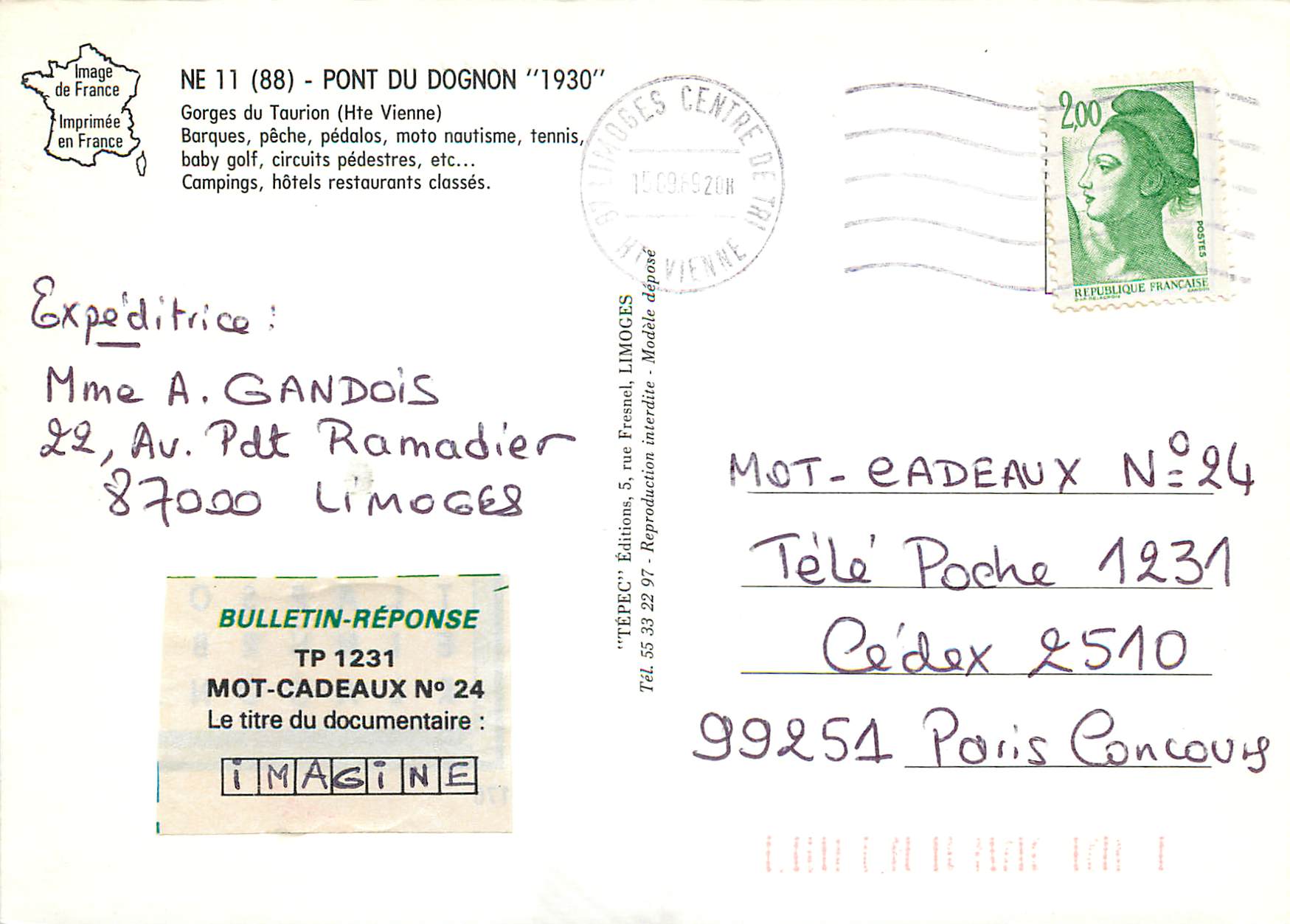 CPM Pont du Dognon Gorges du Taurion Hte Vienne — Rückseite