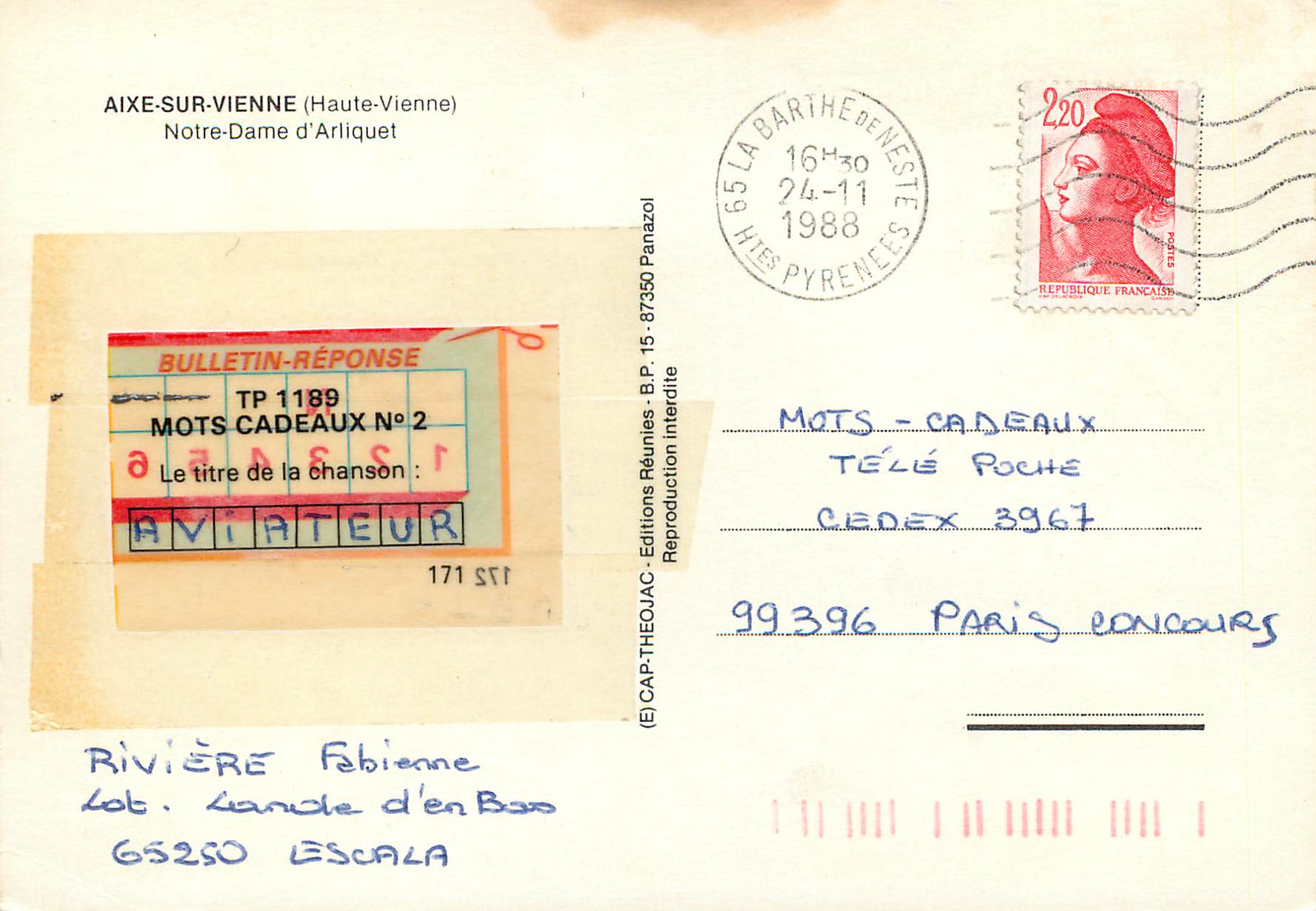 CPM Aixe Vienne Haute Vienne Notre Dame d Arliquet — Back