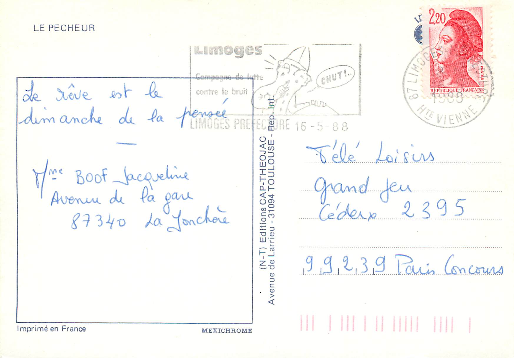 Pêcheur en rivière — forêt d'arbres à écorces blanches — éditeur (N-T) Editions de Larrieu, n° de série non visible — Rückseite