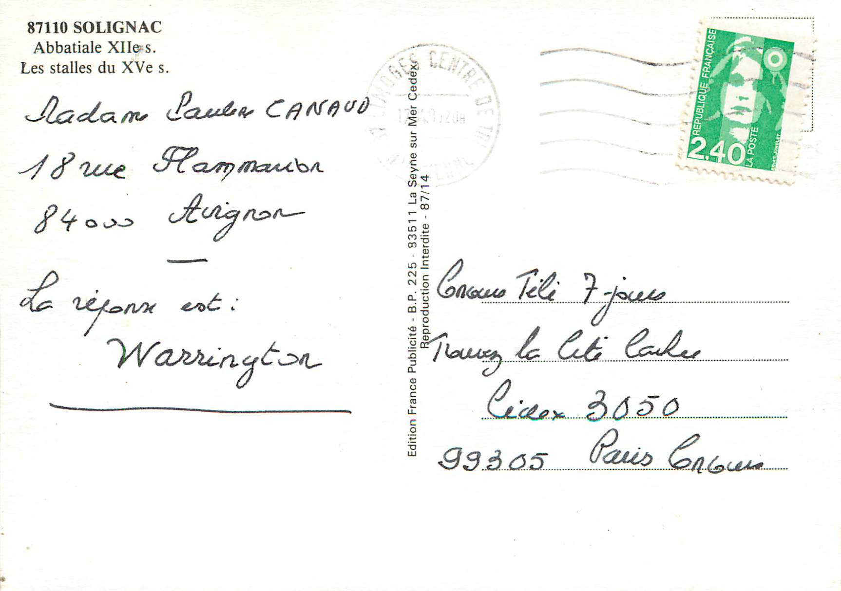 CPM Solignac Abbatiale xiie s Les stalles du xve s — Back