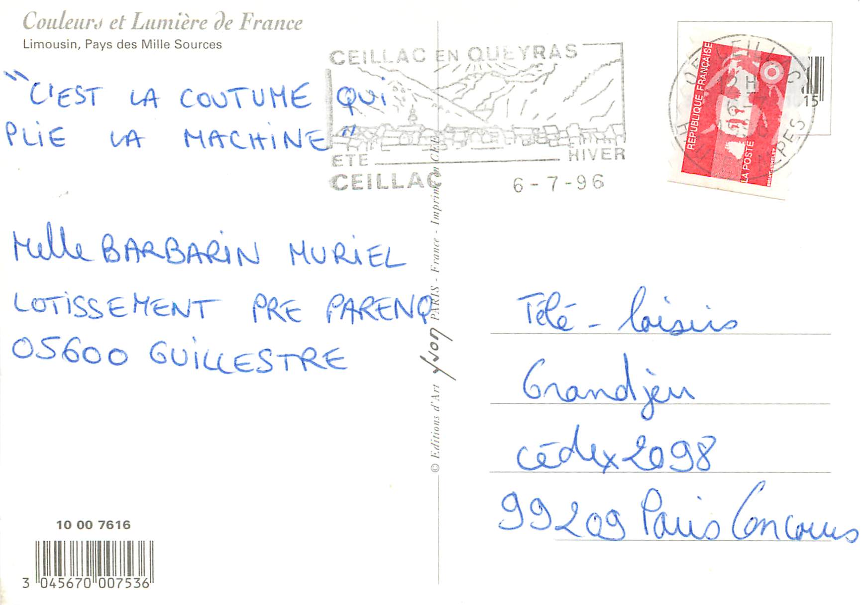 CPM Couleurs et Lumiere de France Limousin Pays des Millie Sources — Rückseite