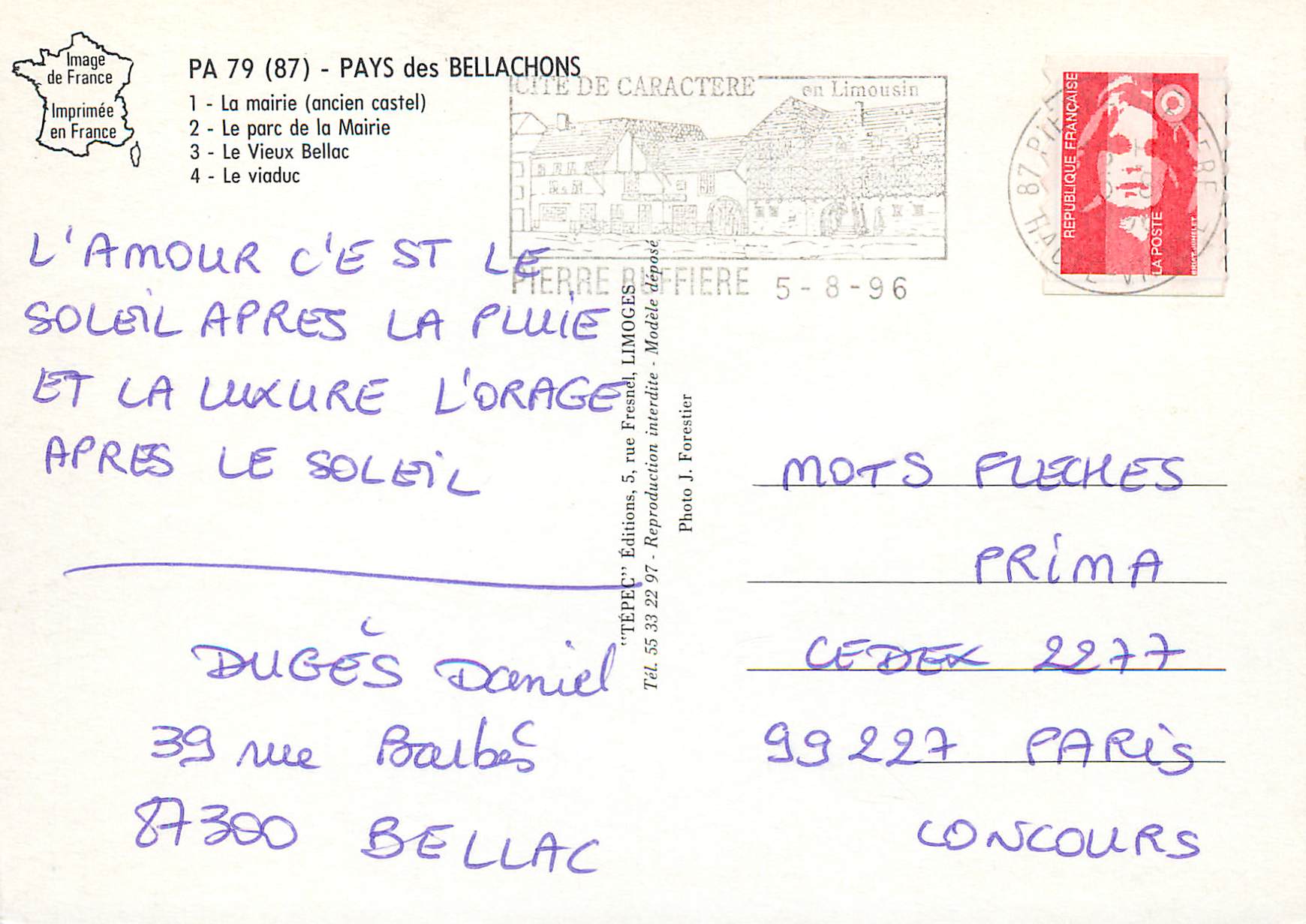 CPM Bellac Haute Vienne Pays des Bellachons — Rückseite