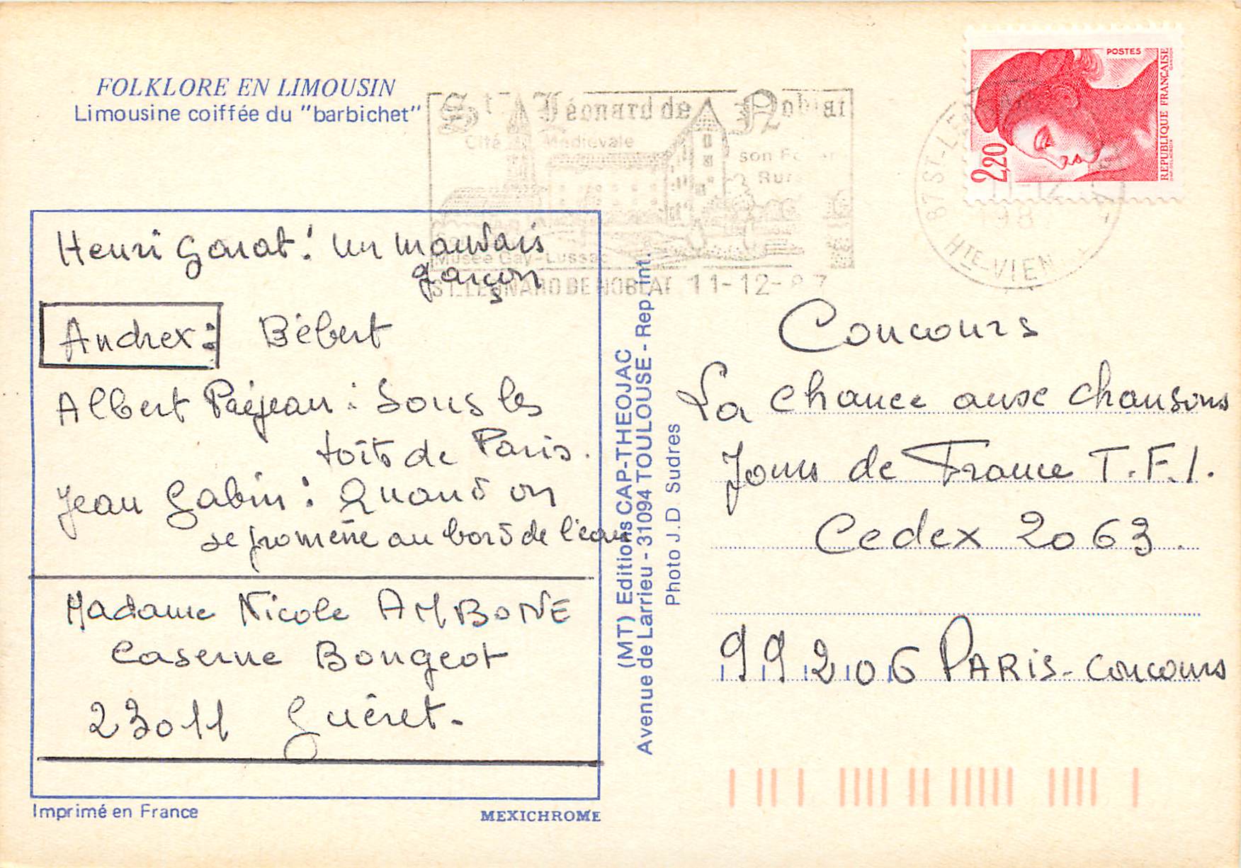 CPM Folklore en Limousin Limousine coiffee du barbichet — Rückseite