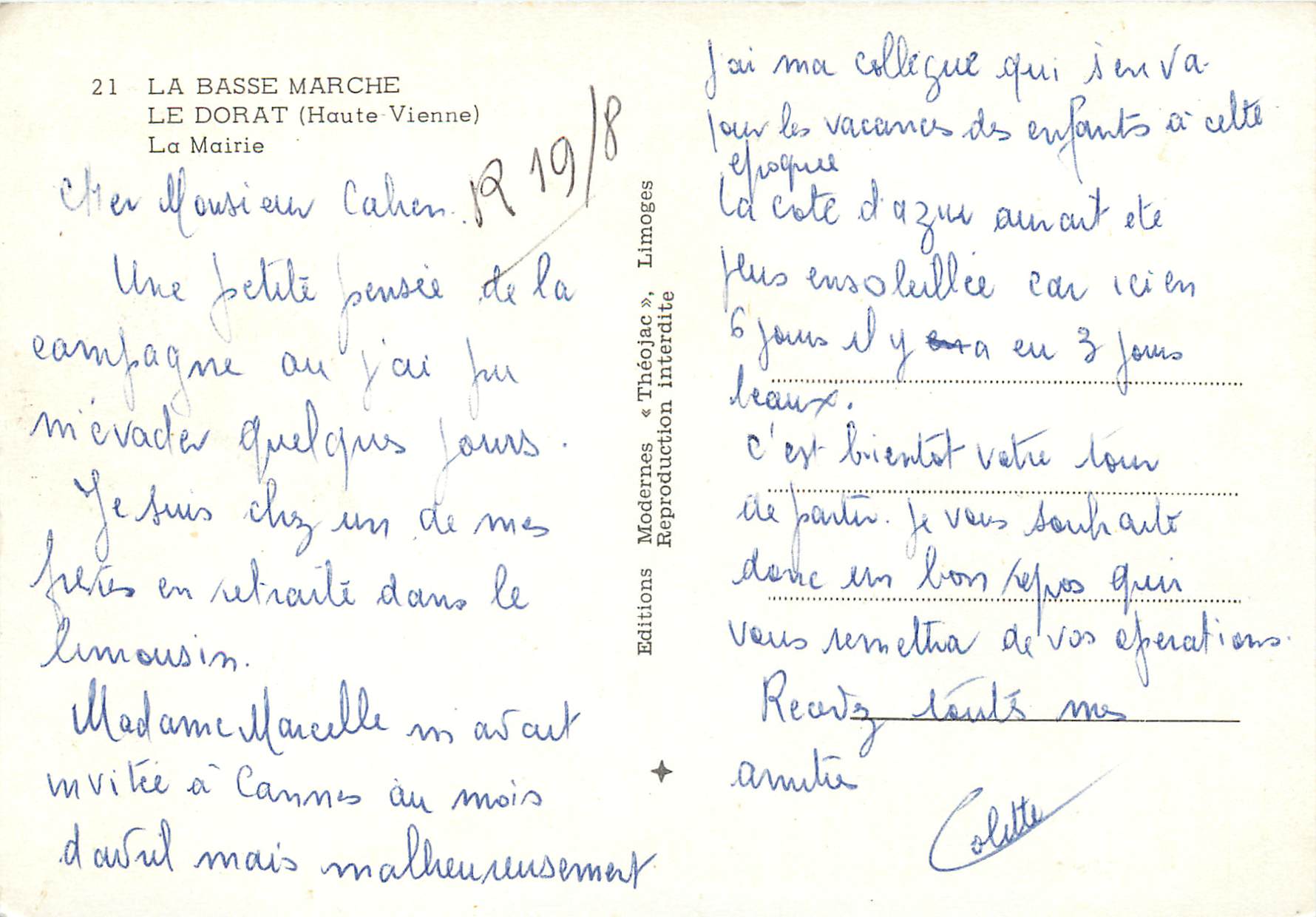 CPM La Basse Marche Le Dorat Haute Vienne La Mairie — Rückseite