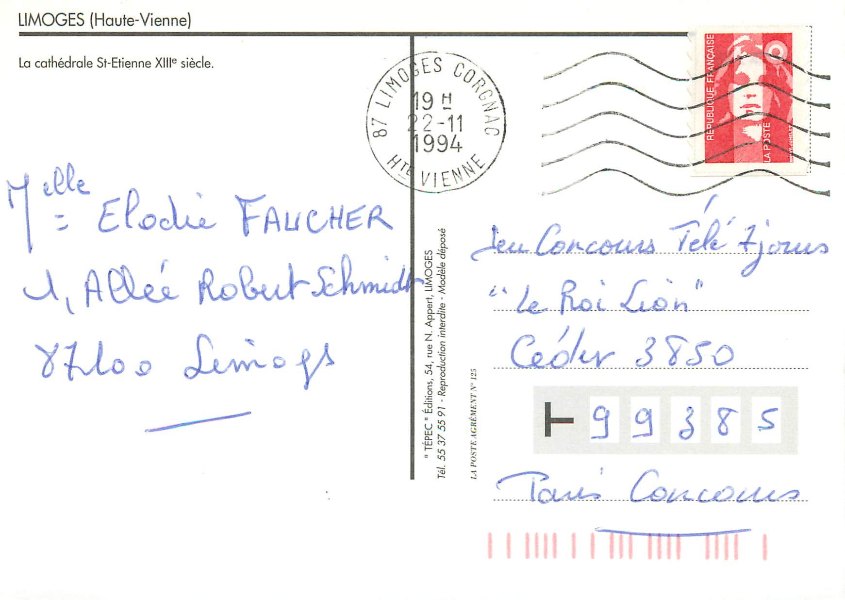 CPM Limoges Haute Vienne La Cathedrale St Etienne xiii siecle — Rückseite