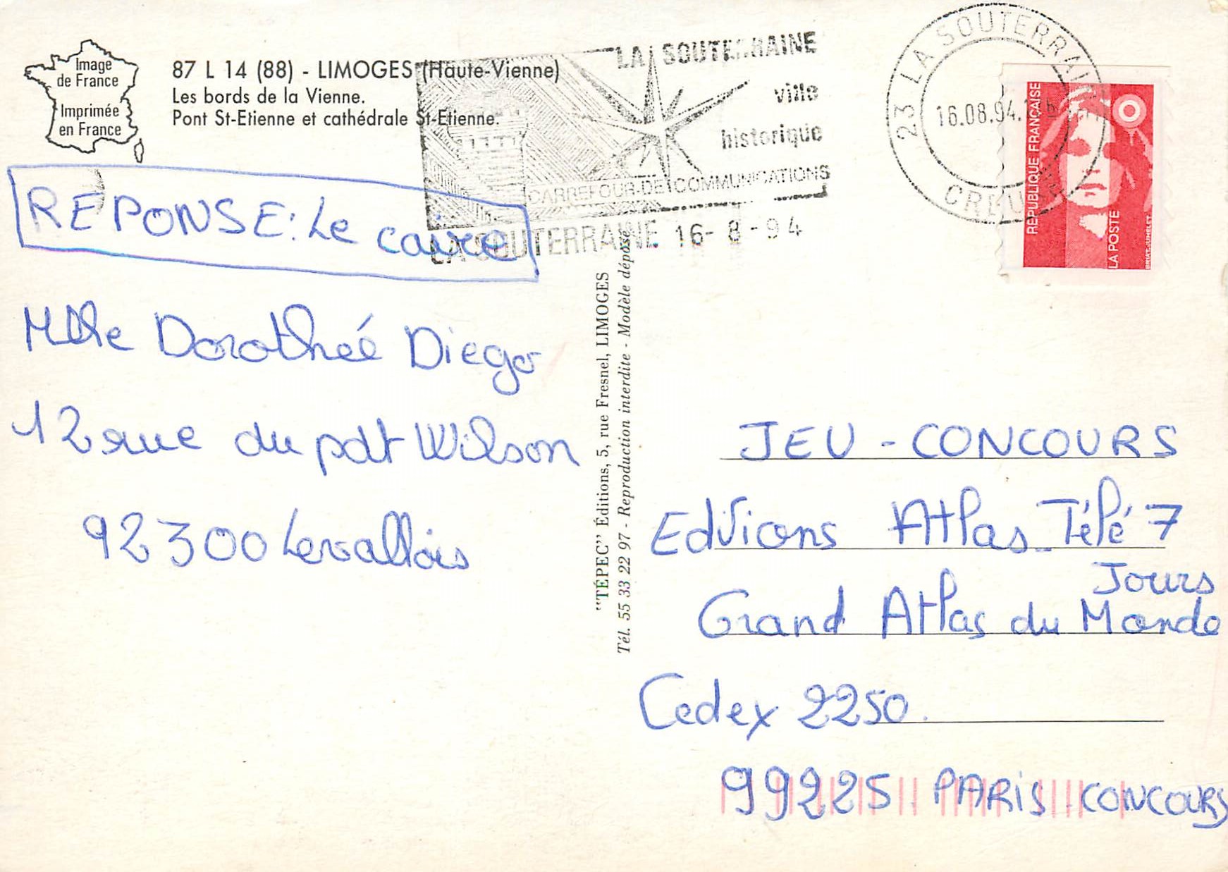 CPM Limoges Haute Vienne Les bords de la Vienne Pont St Etienne et cathedrale St Etienne — Rückseite