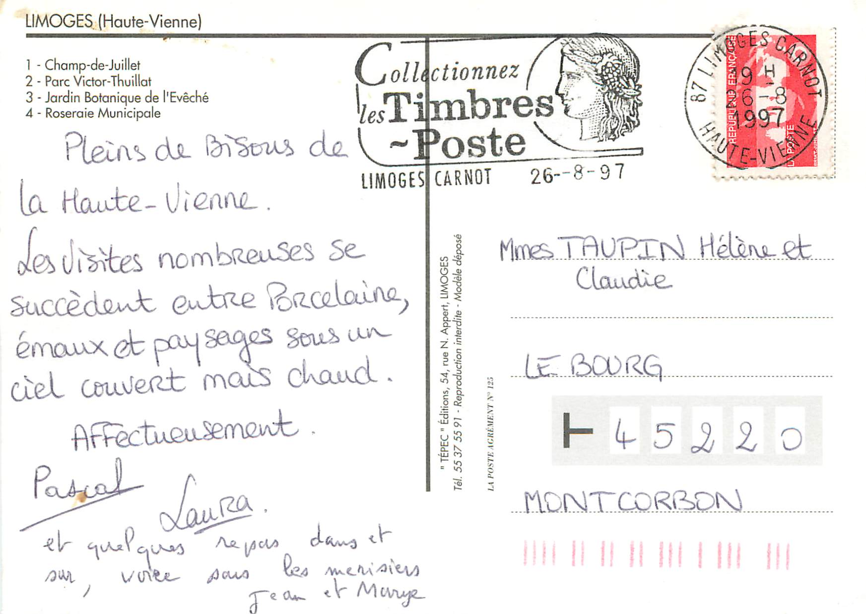 CPM Limoges Haute Vienne Parcs et Jardins — Rückseite