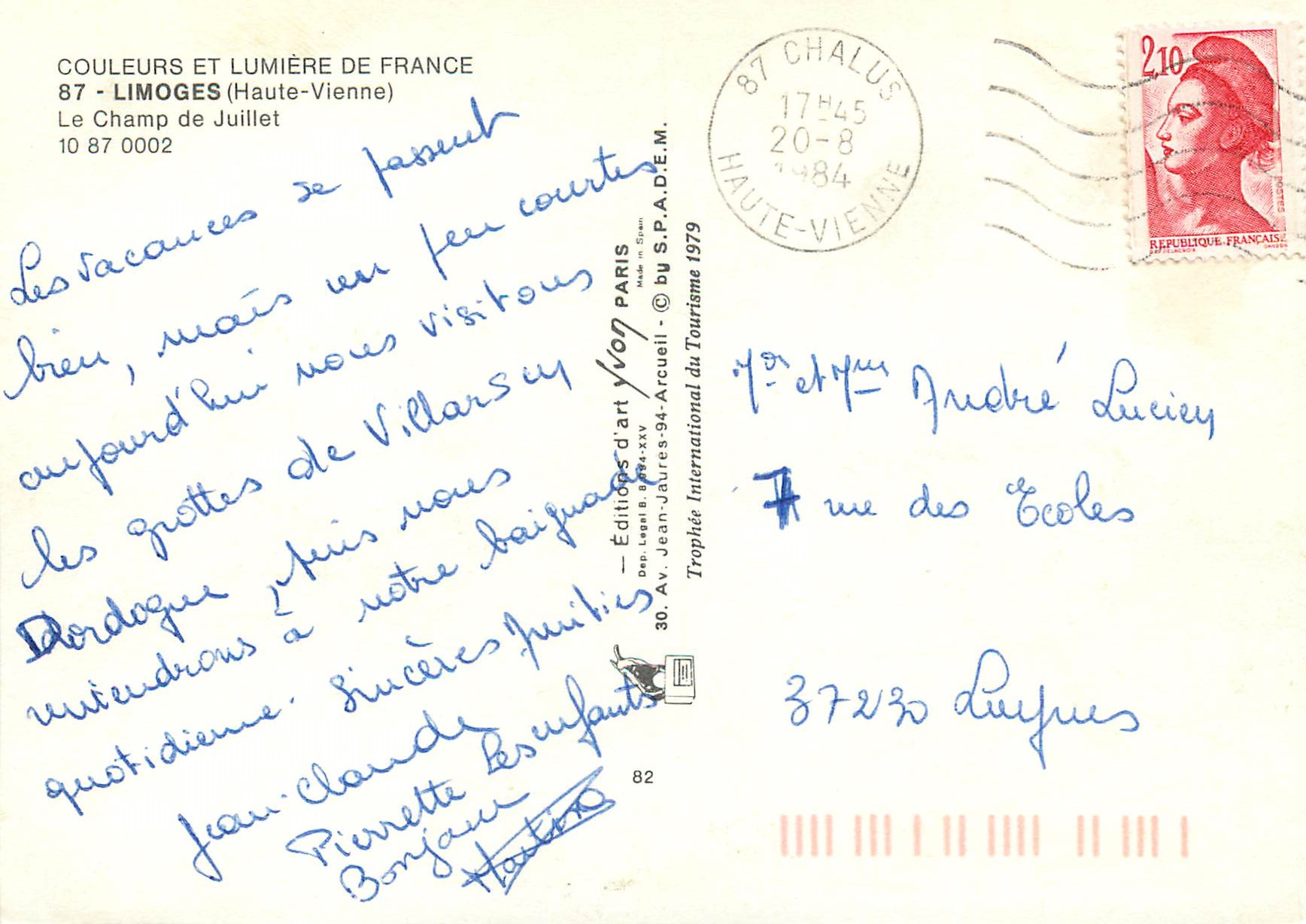 CPM Colleurs et Lumiere de France Limoges Haute Vienne Le Champ de Juillet — Rückseite