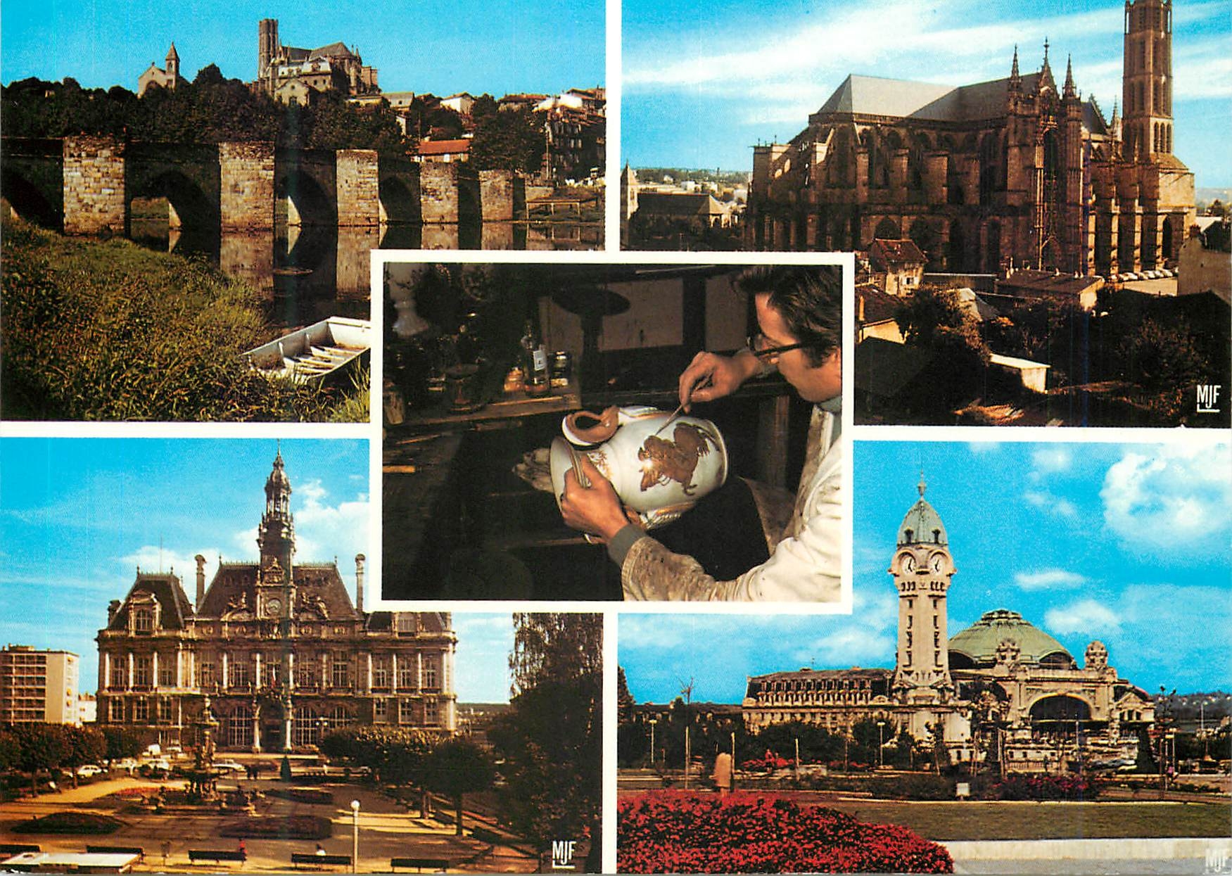 CPM Limoges Haute Vienne Le Pont St Etienne La Cathederale Artiste peignant sur porcelaine L Hotel de Ville La Gare