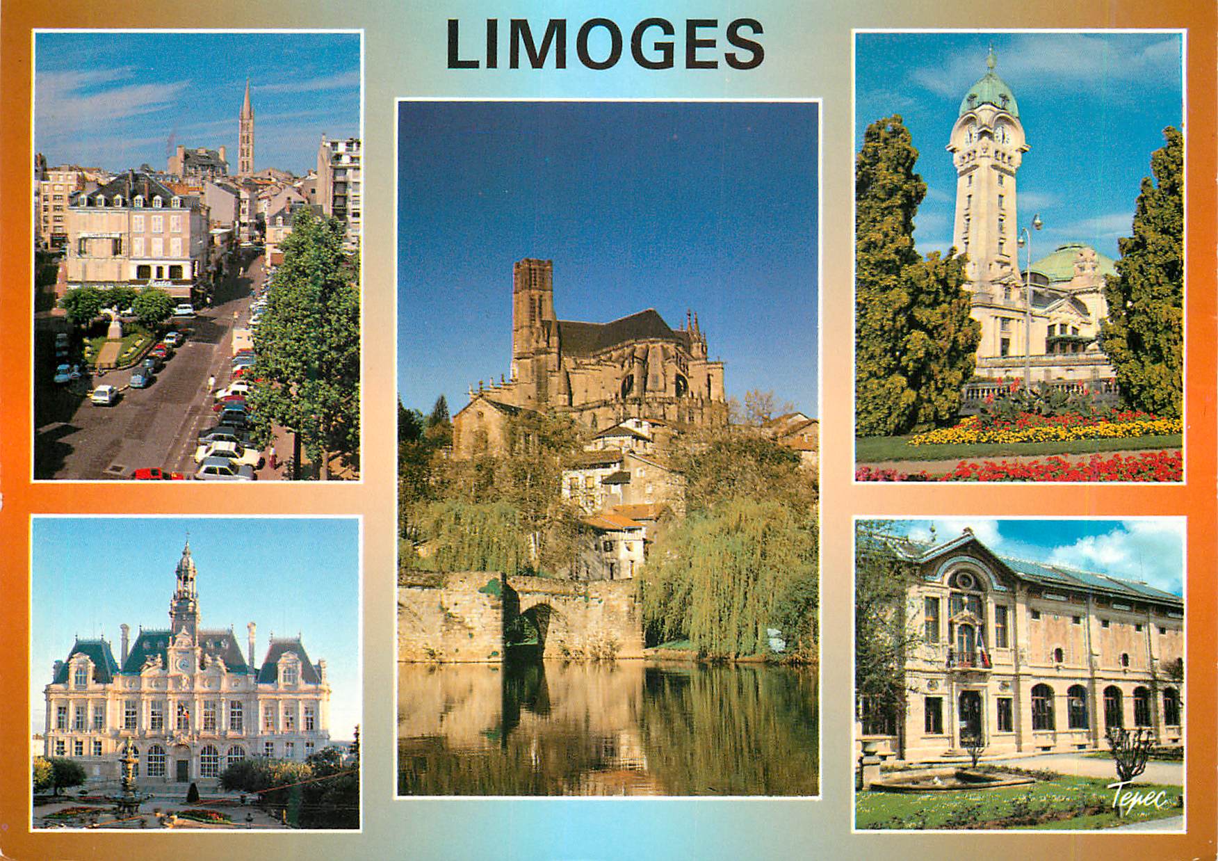 CPM Limoges Haute Vienne Pont et cathedrale St Etienne Place Fournier Gare Hotel de Ville Musee Adrien Dubouche