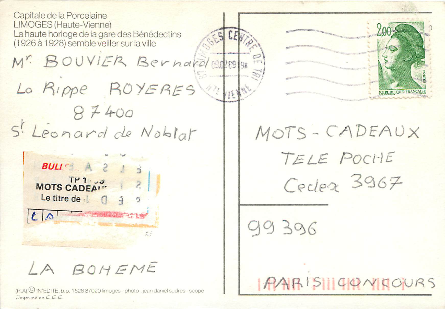 CPM Capitale de la Porcelaine Limoges Haute Vienne La haute horloge de la gare des Benedictins semble veiller sur la vil — Rückseite