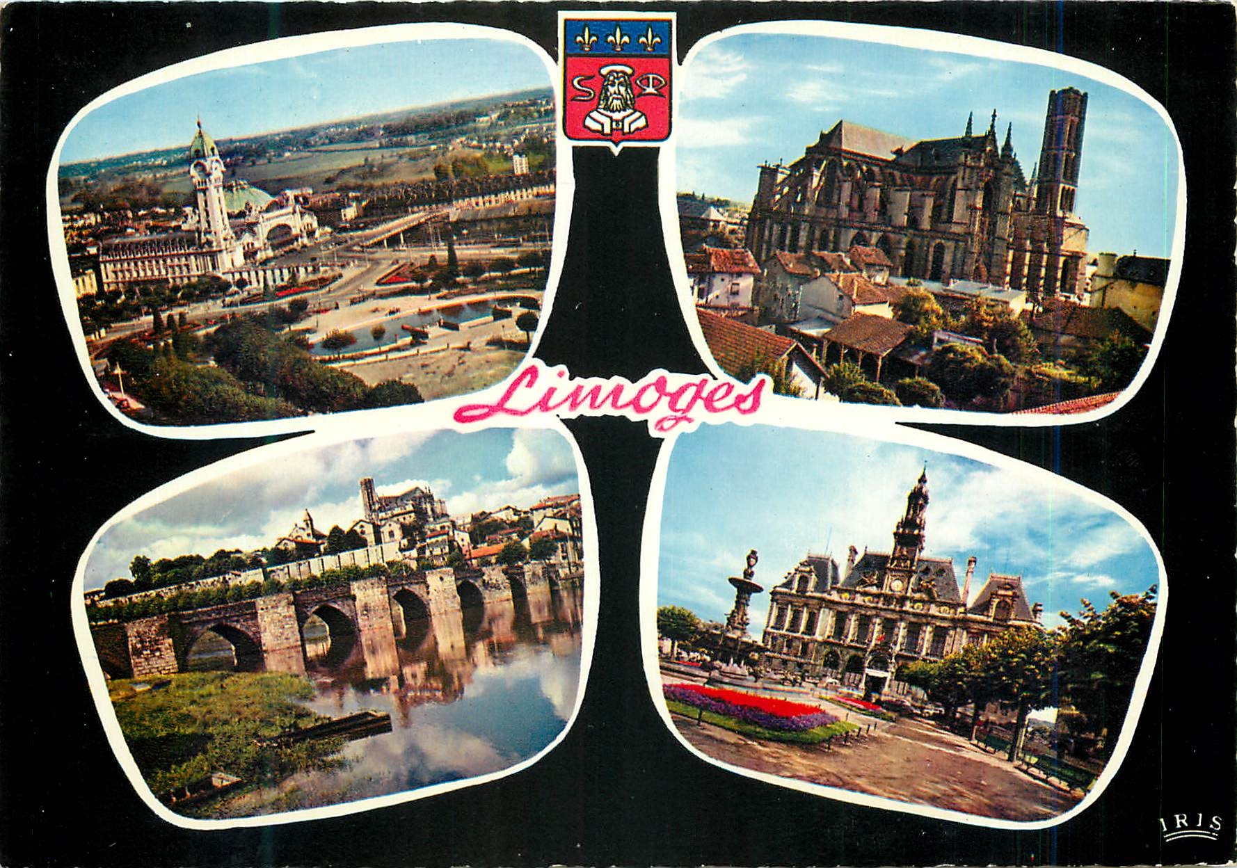 CPM Limoges Haute Vienne La gare des Benedictins La cathedrale Saint Etienne Le pont St Etienne L hotel de ville
