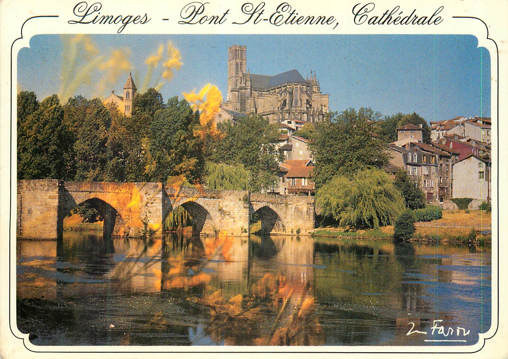 CPM Limoges Hte Vienne Pont St Etienne sur la Vienne xiii siecle Cathedrale St Etienne xiii siecle