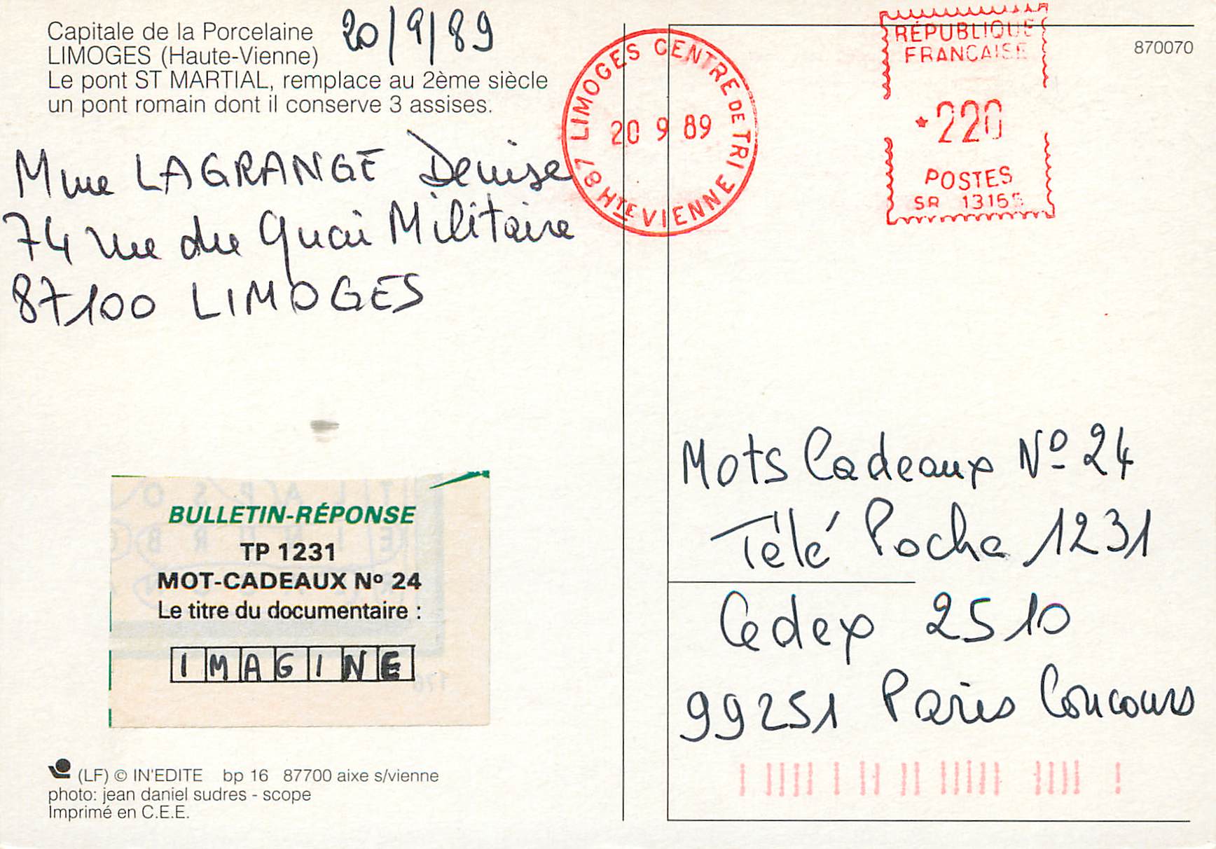 CPM Capitale de la Porcelaine Limoges Haute Vienne Le pont St Martial remplace au siece un pont romain dont il conserve  — Rückseite
