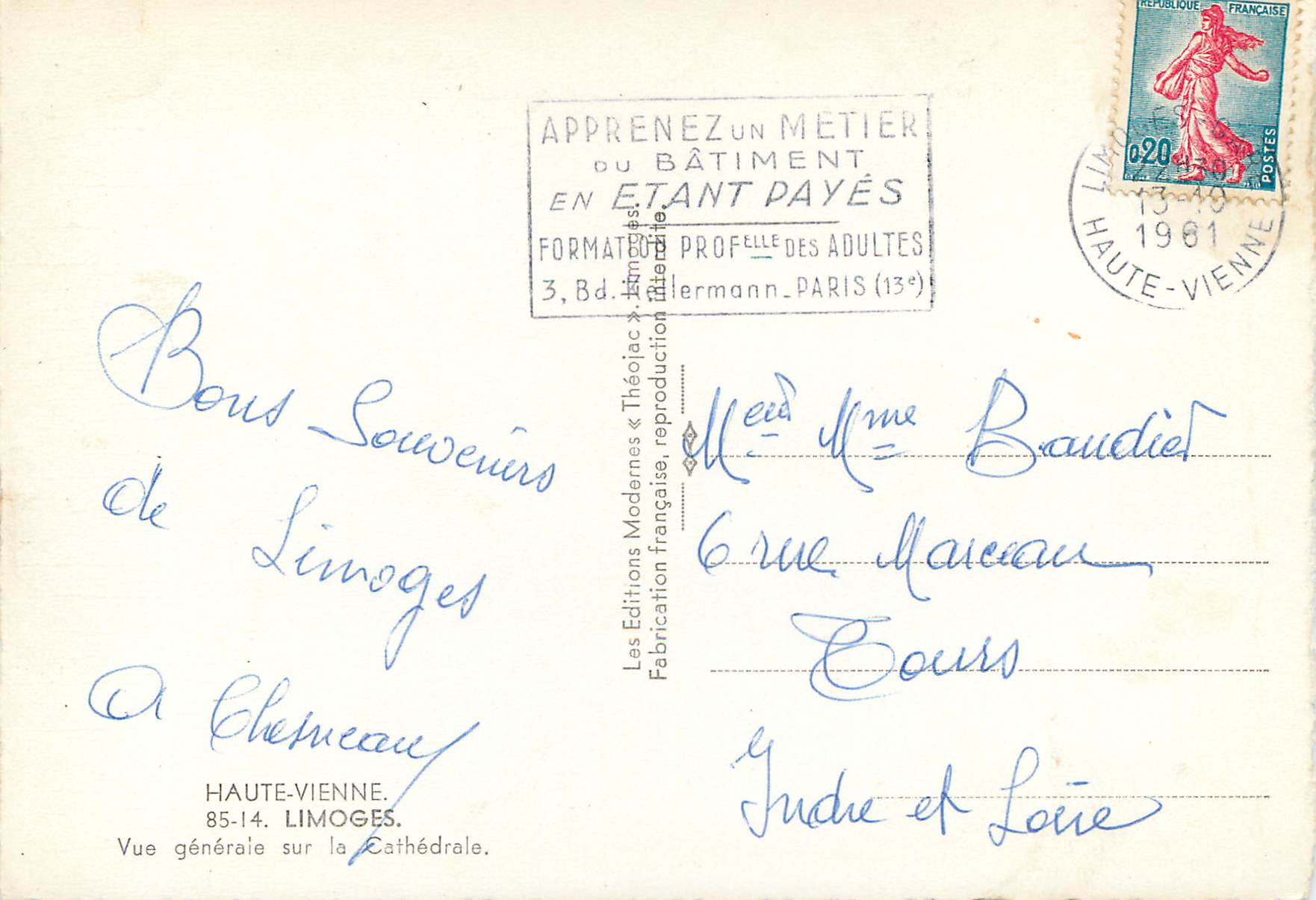 CPM Haute Vienne Limoges Vue generale sur la cathedrale — Rückseite