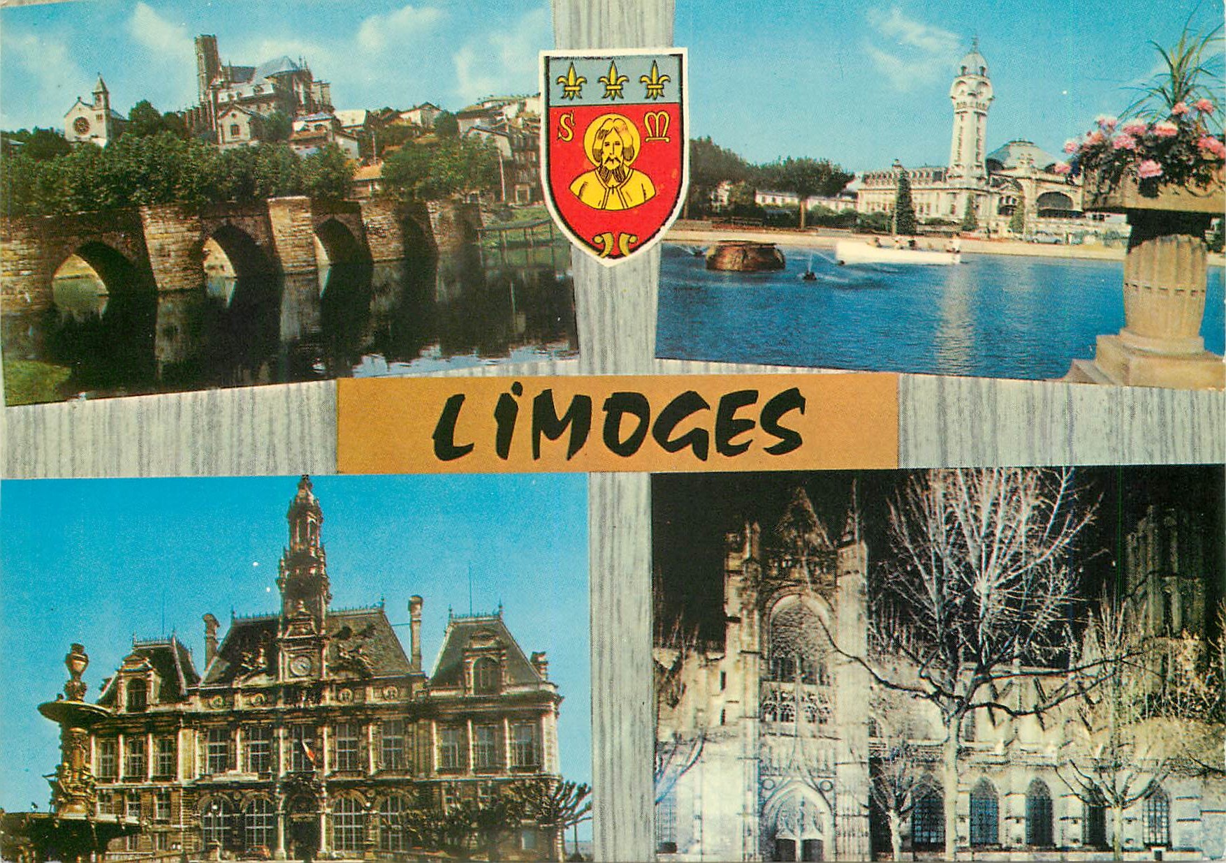 Limoges — vue panoramique avec pont, cathédrale, hôtel de ville et gare — Éditions Réunies