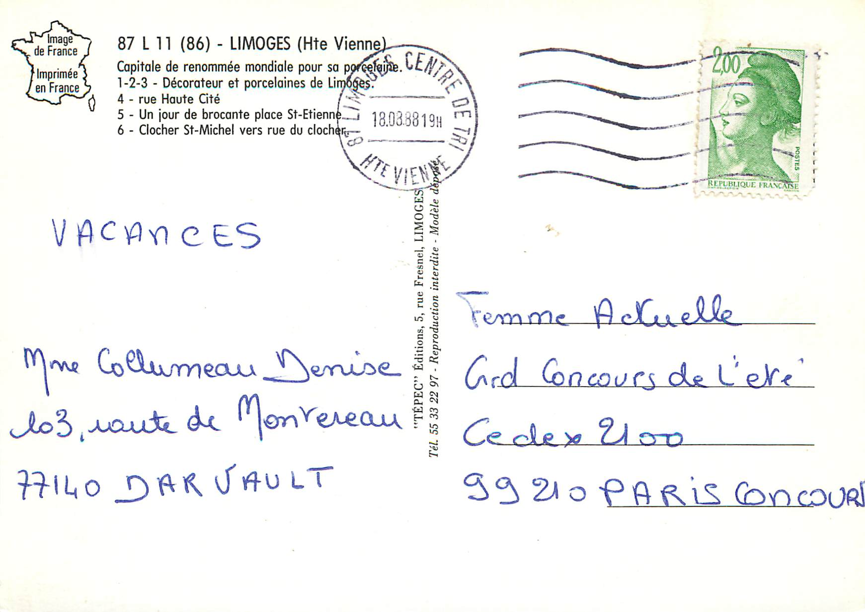 Limoges — Porcelaine et ville — Éditions TEPEC — Rückseite