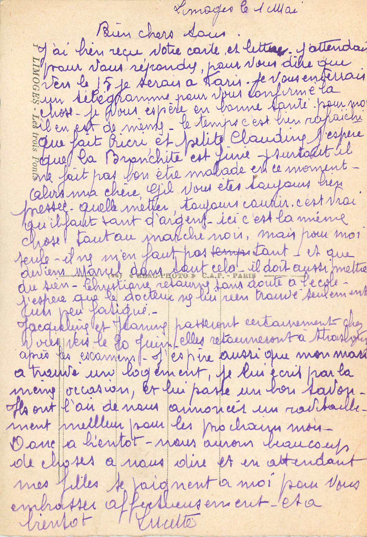 CPM Limoges Les trois Ponts — Rückseite