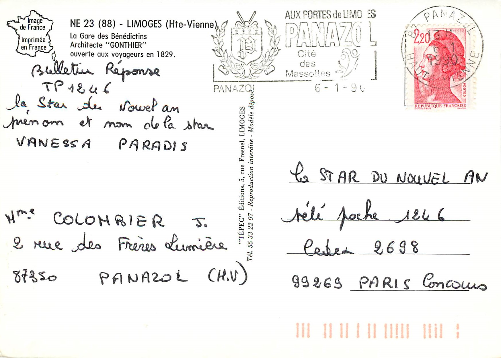 CPM Limoges Hte Vienne La Gare des Benedictins — Rückseite