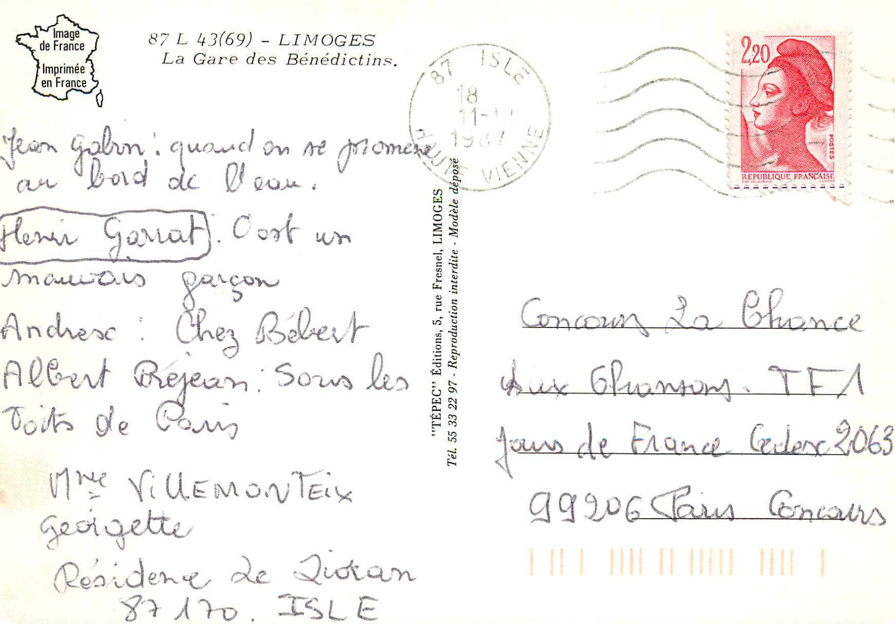 Limoges, Benedictine Station — Tepec — Back
