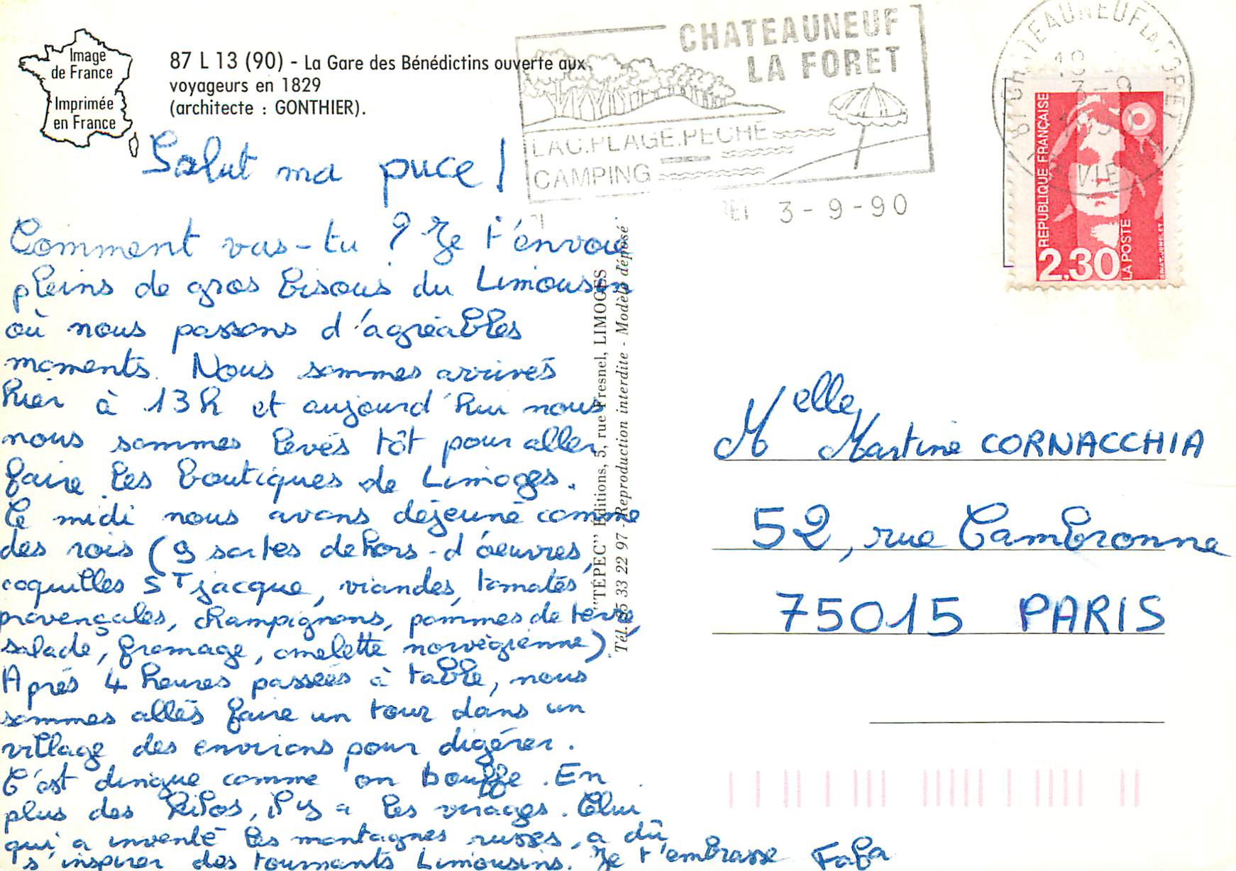 CPM Limoges La Gare des Benedictins ouverte aux voyageurs — Rückseite